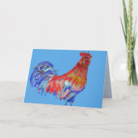 Rode Blauwe Haan Kip Vogel Aquarel Kaart