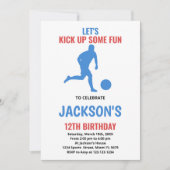 Rode Blauwe Hardloop Voetbal Verjaardagsuitnodigin Kaart (Voorkant)