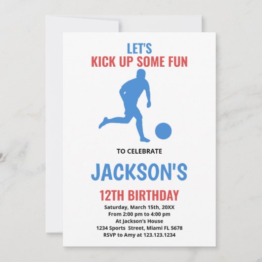Rode Blauwe Hardloop Voetbal Verjaardagsuitnodigin Kaart (Voorkant)