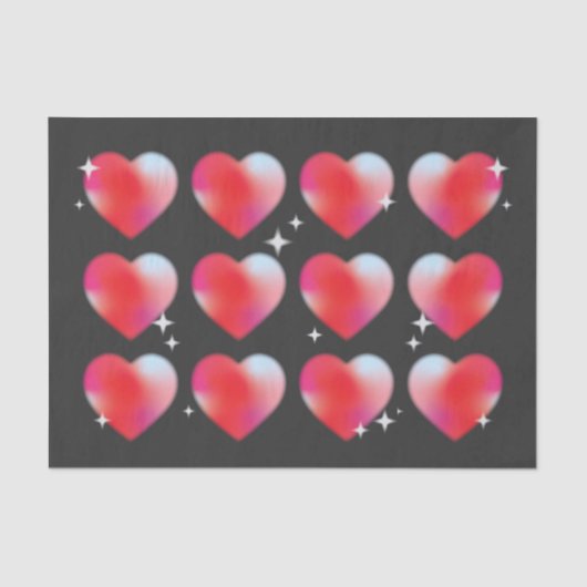 Rode blauwe harten en sterren op zwarte achtergron tissuepapier (Voorkant)