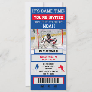 Rode & blauwe Hockey keeper Ticket Feest Uitnodigi Kaart