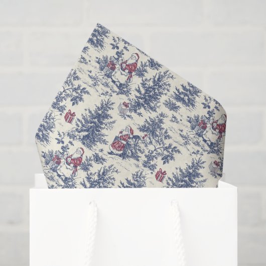 Rode & Blauwe Kerst Santa Toile Tissuepapier (Cadeauzakje)