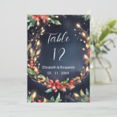 Rode blauwe kerstbloem krans Tafelnummers (Staand voorkant)