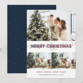 Rode Blauwe Kerstlampjes 3 Foto Collage Feestdagenkaart (Voorkant / Achterkant)