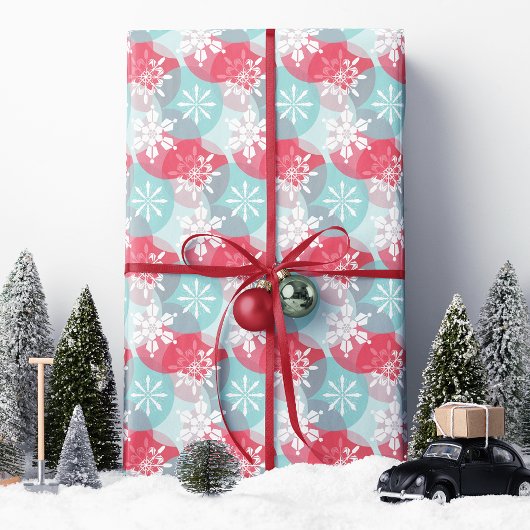 Rode Blauwe Kerstsneeuwvlokken Cadeaupapier