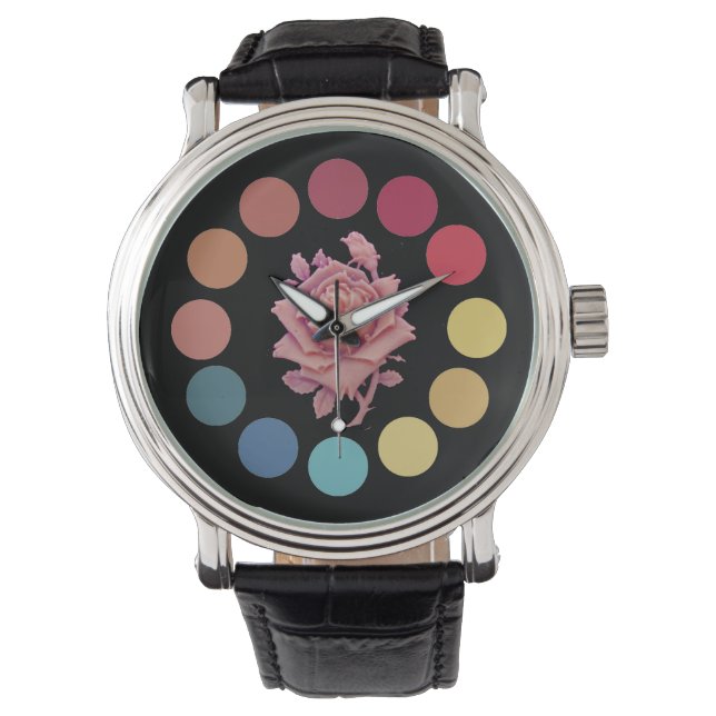 RODE BLAUWE KLEURENWIEL MET PINKROOG HORLOGE (Voorkant)