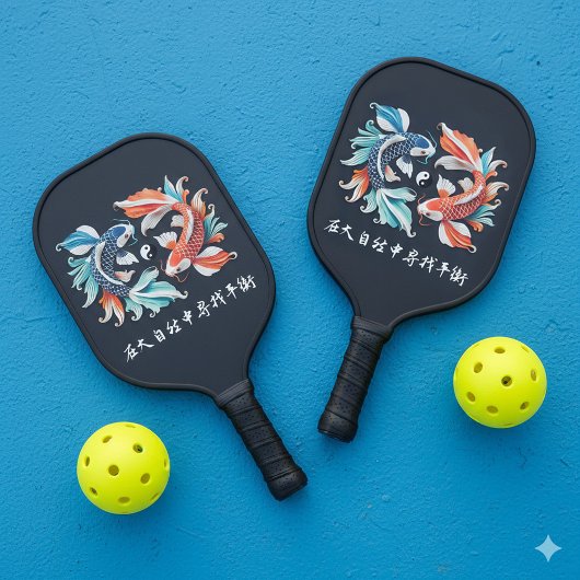 Rode & Blauwe Koi Voorspoed Yin Yang Pickleball Paddle
