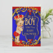 Rode Blauwe Koninklijke Jongen Prins Baby Shower Kaart (Staand voorkant)