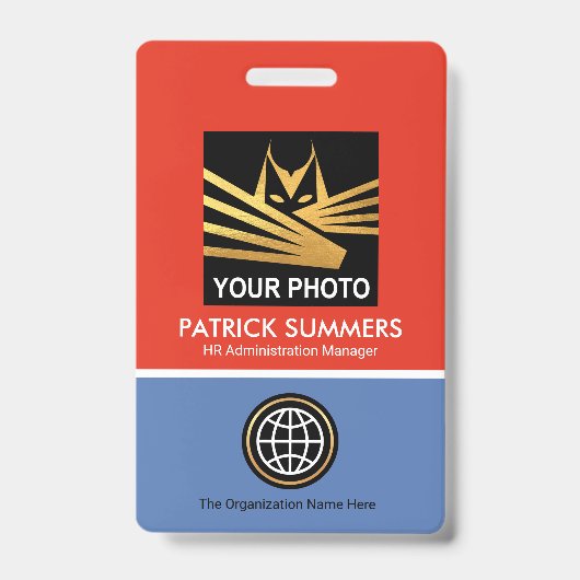 Rode Blauwe Lagen Sjabloon Foto ID Badge (Voorzijde)