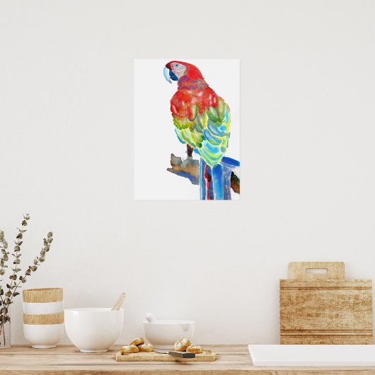 Rode Blauwe Macaw Parrots Parrot Waterverf Poster (Keuken)