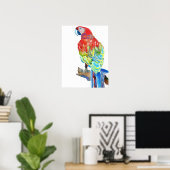 Rode Blauwe Macaw Parrots Parrot Waterverf Poster (Thuiskantoor)