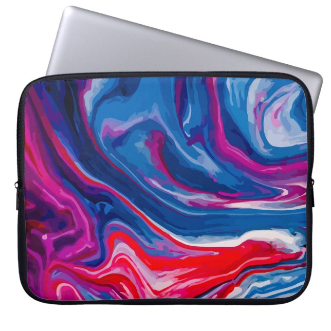 Rode blauwe marmertextuur laptop sleeve (Voorkant)