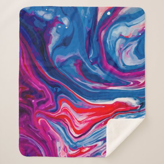 Rode blauwe marmertextuur sherpa deken (Voorkant)