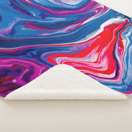 Rode blauwe marmertextuur sherpa deken (3/4)