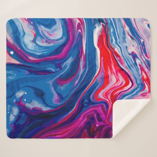 Rode blauwe marmertextuur sherpa deken (Voorkant (horizontaal))