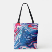 Rode blauwe marmertextuur tote bag (Achterkant)