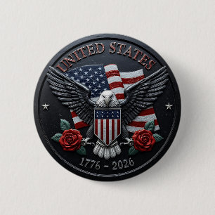 Rode & Blauwe Metallic Textuur USA Semiquincentenn Ronde Button 5,7 Cm
