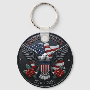 Rode & Blauwe Metallic Textuur USA Semiquincentenn Sleutelhanger