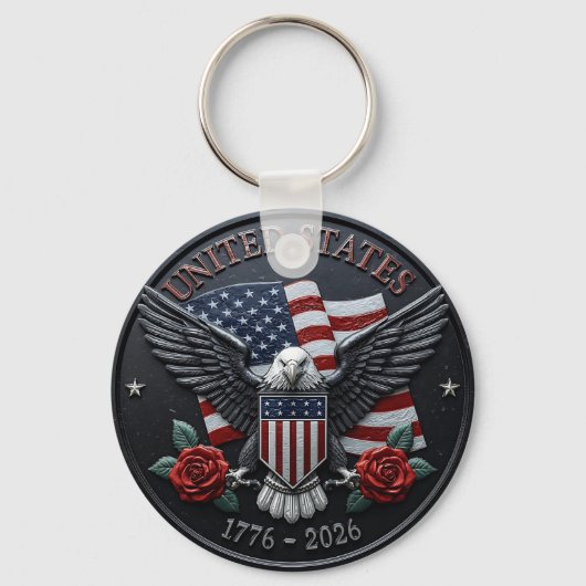 Rode & Blauwe Metallic Textuur USA Semiquincentenn Sleutelhanger (Voorkant)