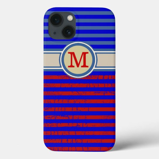 rode blauwe monogrammed strepen Case-Mate iPhone case (Achterkant)