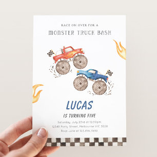 Rode & Blauwe Monstertruck Verjaardag Elke Leeftij Kaart