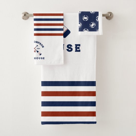 Rode & Blauwe Naamse Roeispanen Krab Gestreepte La Bad Handdoek (Insitu)