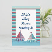 Rode Blauwe Nautische Zeilboot Verjaardag Uitnodig Kaart (Staand voorkant)