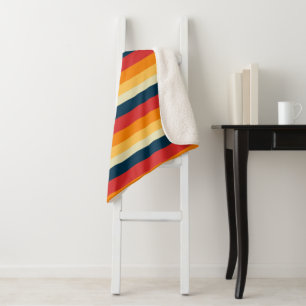 Rode, blauwe, oranje en gele strepen sherpa deken