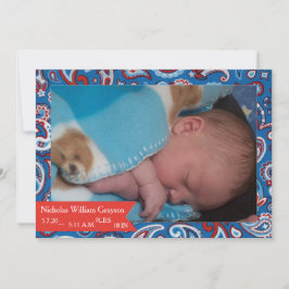 Rode & Blauwe Paisley Baby Aankondiging