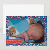 Rode & Blauwe Paisley Baby Aankondiging (Voorkant / Achterkant)