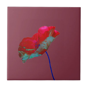 Rode blauwe papaver op de rode kruis tegeltje