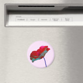 Rode blauwe papaver op pastelroze magneet (Insitu (Vaatwasser))