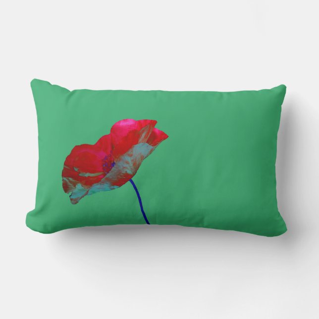 Rode blauwe papaver op smaragdgroen kussen (Voorkant)