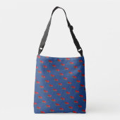 Rode blauwe papaverdruk met kleine allover op donk crossbody tas (Achterkant)