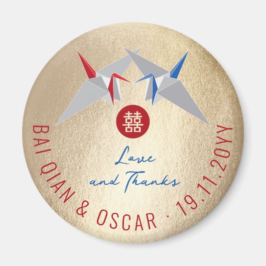 Rode & Blauwe Papieren Kraanvogels Aziatische Huwe Magneet (Voorkant)