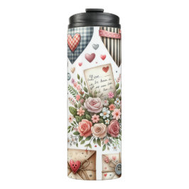 RODE & BLAUWE PATCHWORK VALENTIJNSHARTEN & LIEFDES THERMOSBEKER