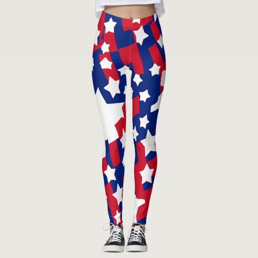 Rode & Blauwe Patriottische Leggings voor 4 juli (Voorkant)