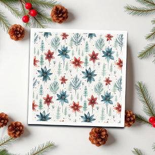 Rode Blauwe Poinsettia Winter Servet