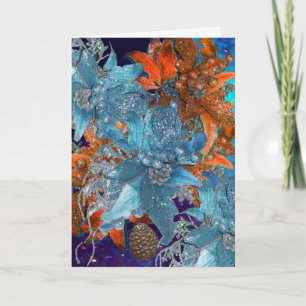 RODE BLAUWE POINSETTIAS, CHRISTMAS STARS IN SPARKL FEESTDAGEN KAART