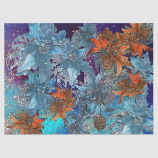 RODE BLAUWE POINSETTIAS, CHRISTMAS STARS IN SPARKL TISSUEPAPIER (Voorkant)