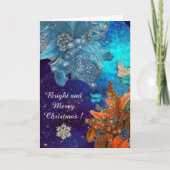 RODE BLAUWE POINSETTIAS, DIAMOND STARS, SILVER SPA FEESTDAGEN KAART (Voorkant)