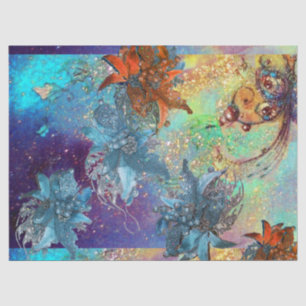 RODE BLAUWE POINSETTIAS, VLINDER IN GOUDEN SPRANKE TISSUEPAPIER