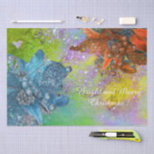 RODE BLAUWE POINSETTIAS, XMAS STARS IN GROENE SPAR TISSUEPAPIER (Craft)