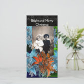 RODE BLAUWE POINSSETTIA'S, KERSTSTERREN IN GLITTER FEESTDAGENKAART (Staand voorkant)