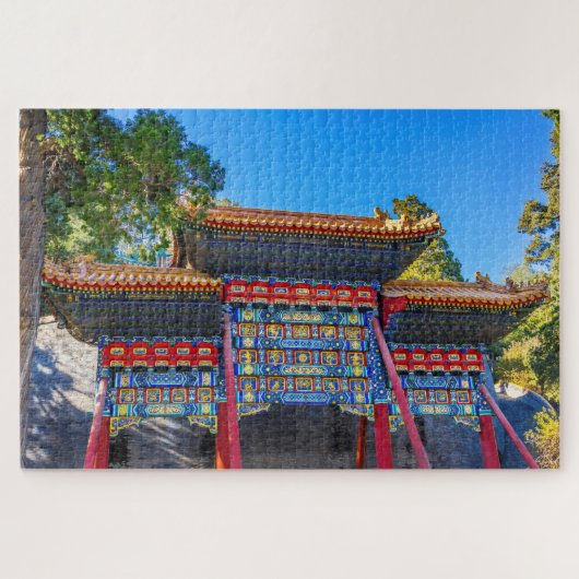 Rode Blauwe Poort Jade Bloem Eiland Legpuzzel (Horizontaal)
