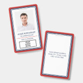 Rode Blauwe Rand Naam Titel Logo Foto ID Badge (Voor- en achterkant)