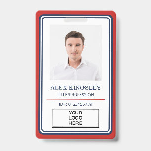 Rode Blauwe Rand Naam Titel Logo Foto ID Badge