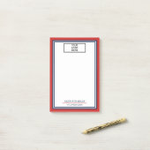 Rode Blauwe Rand Naam Titel & Zakelijk Logo Post-it® Notes (Op bureau)