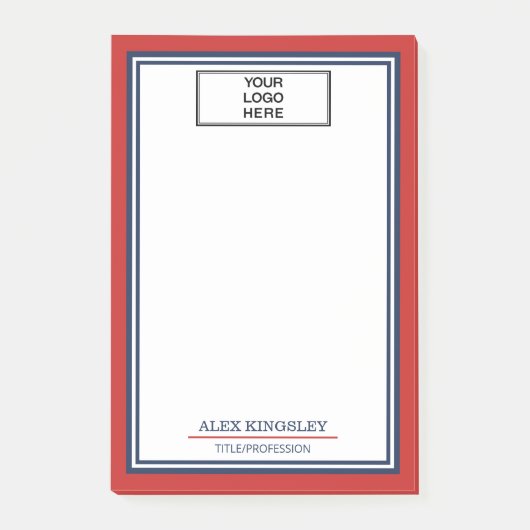 Rode Blauwe Rand Naam Titel & Zakelijk Logo Post-it® Notes (Voorkant)