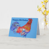 Rode blauwe rooster Waterverf Man Birthday Kaart (Gele Bloem)
